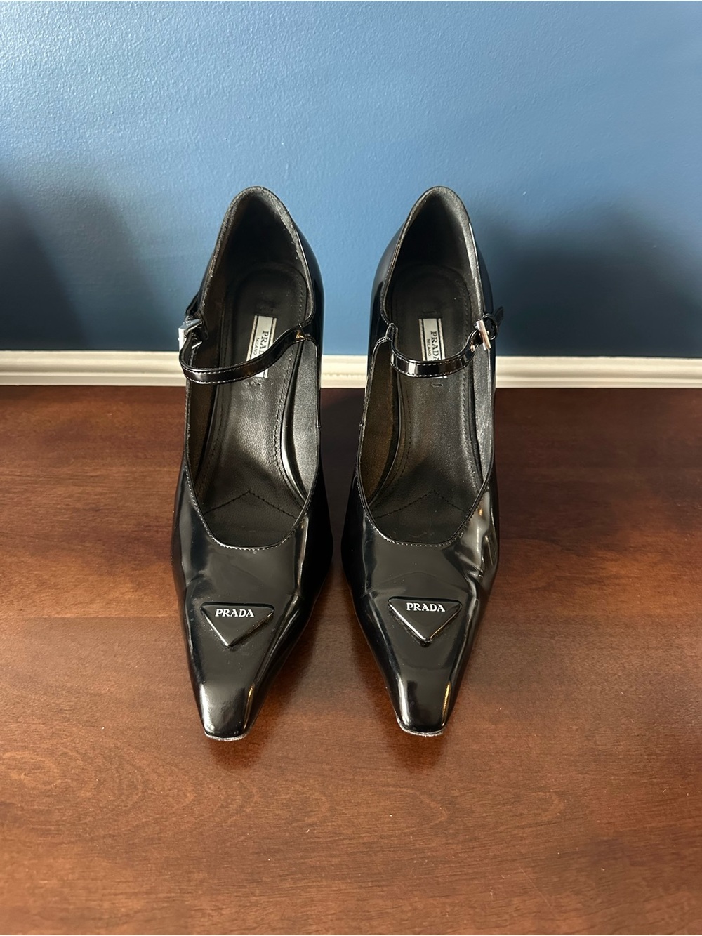 Prada Modellerie Black Spazzolato Leather Mary Jane Heels Size 39 - Picture 3 of 15